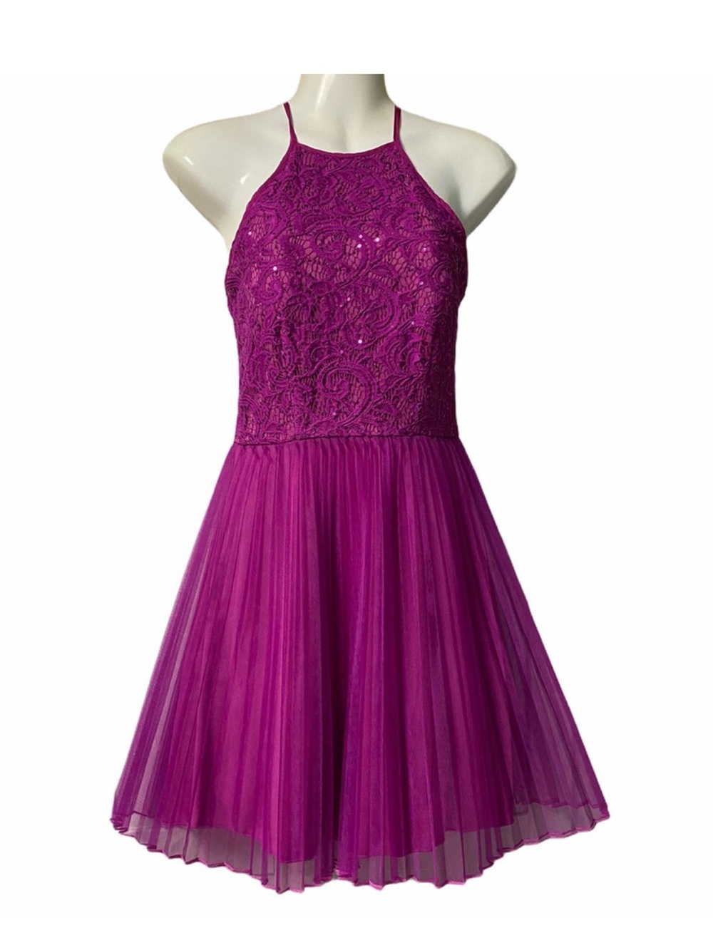 Windsor Fuchsia Lace Halter Tulle Cocktail Dress